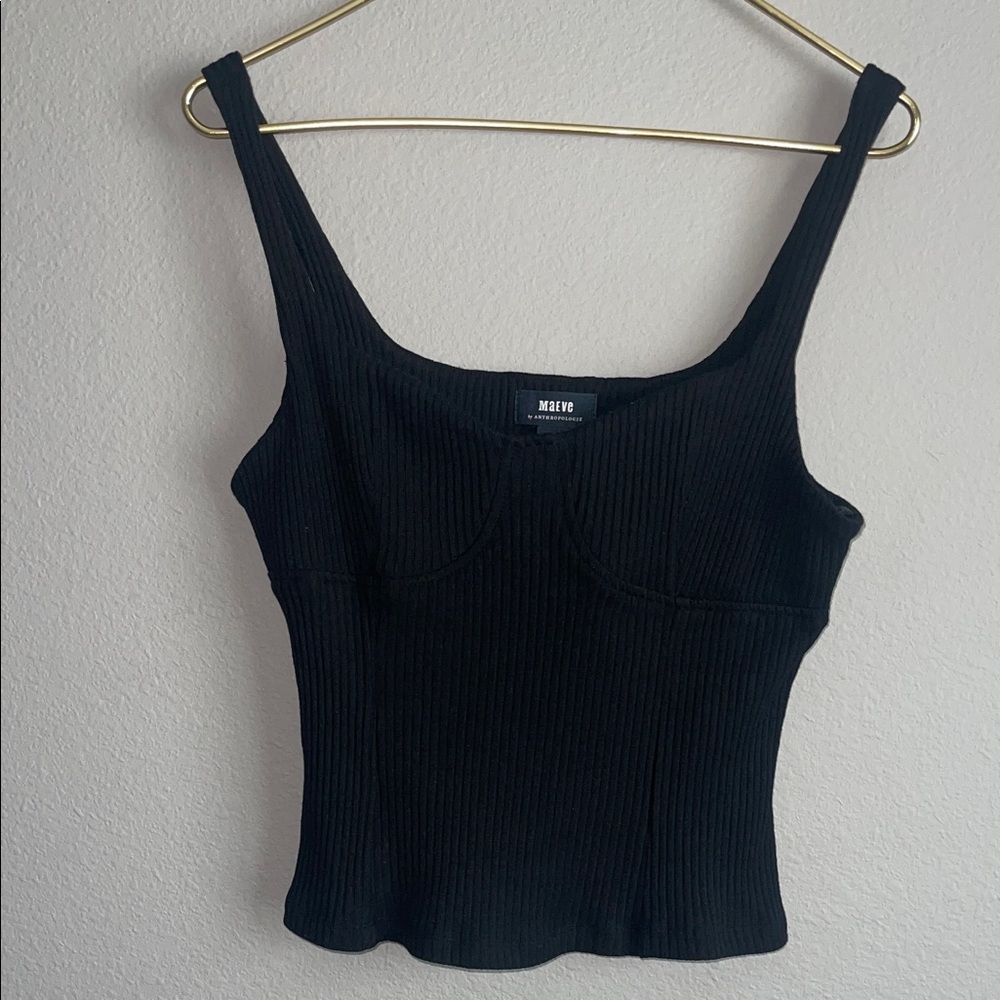 Maeve Anthropologie Black Ribbed Tank Top Size Small